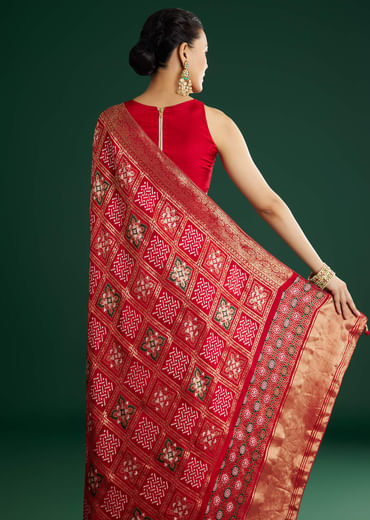 Red Dola Silk Saree With Woven Patola