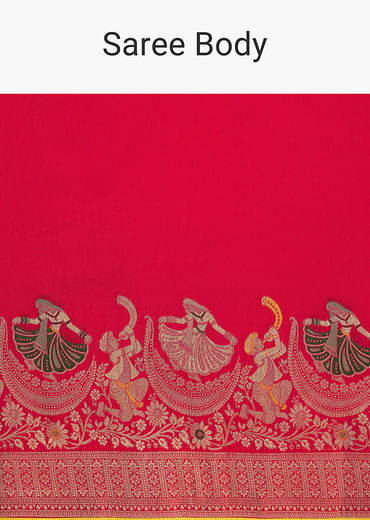Red Dola Silk Saree With Zari Woven Motifs