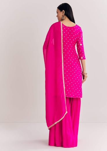 Pink Dola Silk Sharara Suit With Embroidered Print