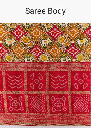 Red Dola Silk Woven Bandhani Saree With Gotapatti Detailing