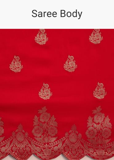Red Dola Silk Woven Motif Saree With Scallop Border
