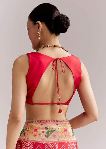 Red Dola Silk Woven Saree With Bandhani Motifs And Zari Border