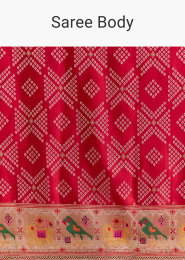 Red Dola Silk Woven Saree With Bandhani Motifs And Zari Border