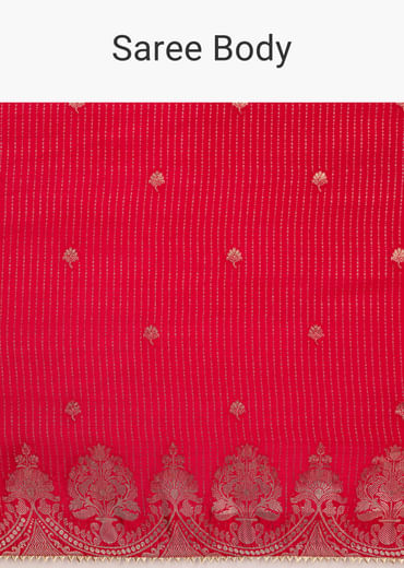 Red Georgette Lurex Saree With Brocade Butti And Gota Patti Border