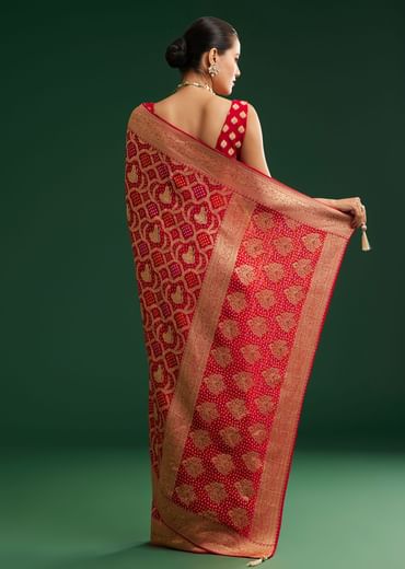 Red Khaddi Georgette Saree With Zari Woven Jaal Work