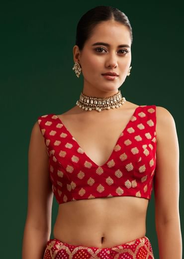 Red Khaddi Georgette Saree With Zari Woven Jaal Work