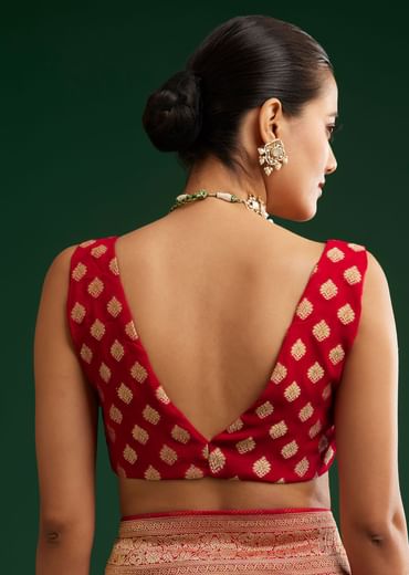 Red Khaddi Georgette Saree With Zari Woven Jaal Work