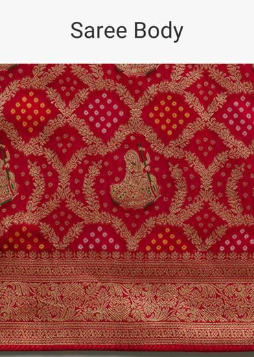 Red Khaddi Georgette Saree With Zari Woven Jaal Work