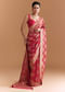 Red Khadhi Georgette Saree With Geometric Motifs In Zari Work