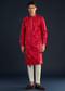 Red Mens Silk Abla Work Kurta Set