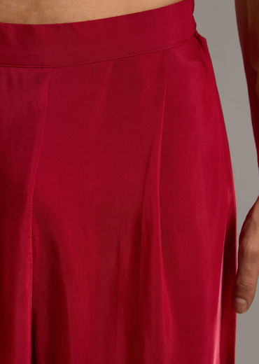 Red Modal Kurta Set For Men With Hand Dyed Leheriya Print