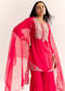 Red Moti Threadwork Dola Silk Sharara Suit With Organza Dupatta