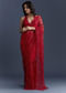 Red Net Saree With Floral Sequins Embroidery