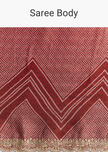 Red Ombre Satin Saree With Geometric Print And Gota Border