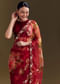 Red Organza Saree With Florals And Cutdana Border