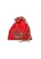 Red Potli Bag In Raw Silk With Mirror And Zardosi Embroidered Elephant Motif By Pink Cocktail