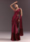 Red Pre Stitched Saree With Sleeveless V Neck Blouse
