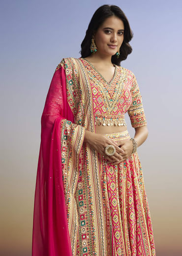 Red Printed Lehenga With Boho Charm