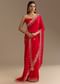 Red Satin Saree With Zardosi Embroidery And Scallop Border