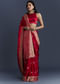 Red Satin Woven Saree With Zari Work