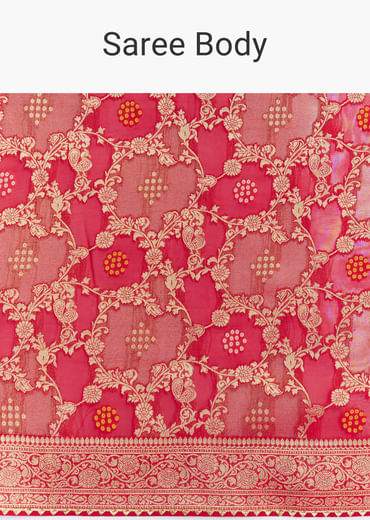 Red Shaded Dola Silk Saree With Zari Jaal Work