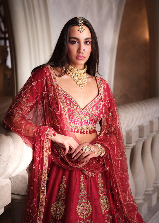Red Silk Bridal Lehenga With Heavy Zardosi Work and Embroidery