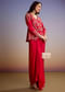 Red Silk Crop Top Skirt With Resham Work