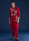 Red Silk Kurta and Jacket Set with Mirror Work
