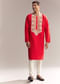Red Silk Kurta Set For Men With Kashmiri Hand Work