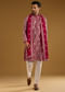Red Silk Kurta Set For Men With Resham Embroidery