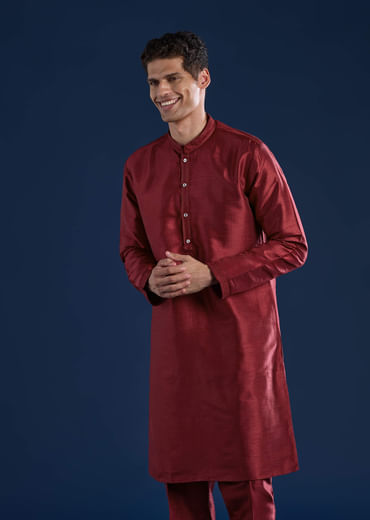 Red Silk Mirror Work Kurta and Jacket Set