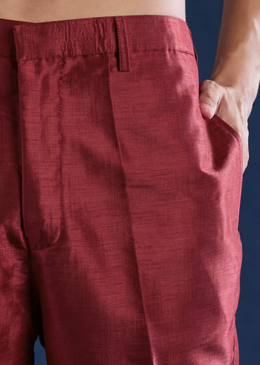 Red Silk Mirror Work Kurta and Jacket Set