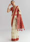 Red Silk Woven Saree With Traditional Human Motifs And Brocade Work