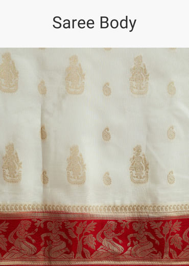 Red Silk Woven Saree With Traditional Human Motifs And Brocade Work