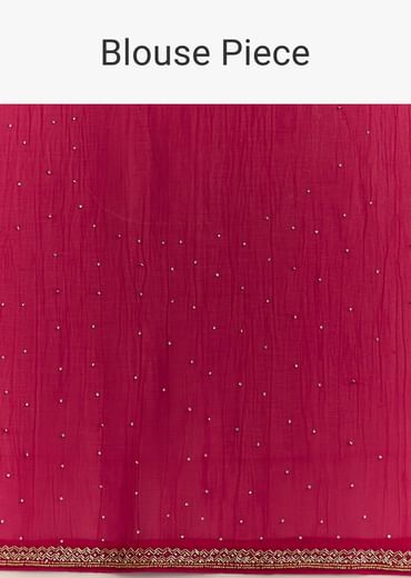 Red Stone Embellished Crushed Tissue Saree With Cutdana Embroidered Border