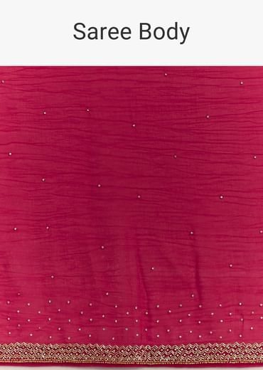 Red Stone Embellished Crushed Tissue Saree With Cutdana Embroidered Border