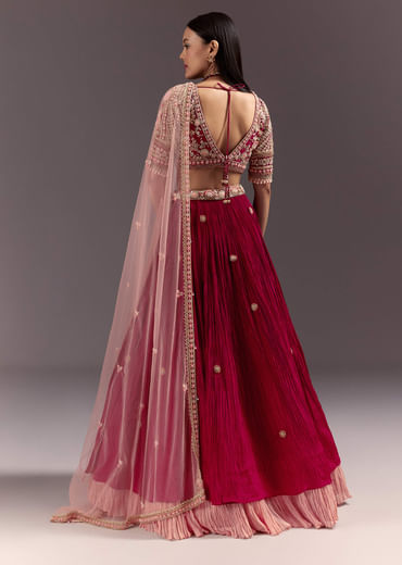 Red Zardosi Embroidered Lehenga Set With Tassel Blouse