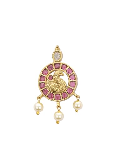 Red And Gold Rajwadi Style Kada Bangle With Enamel Detail And Pendant Drops