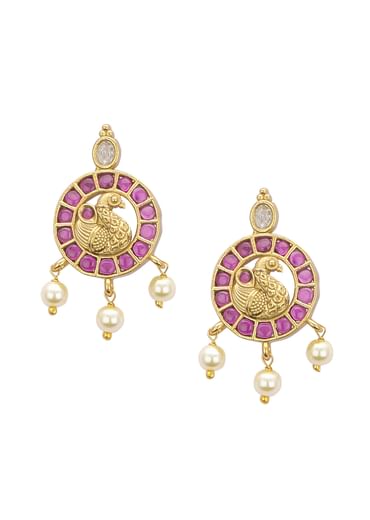 Red And Gold Rajwadi Style Kada Bangle With Enamel Detail And Pendant Drops