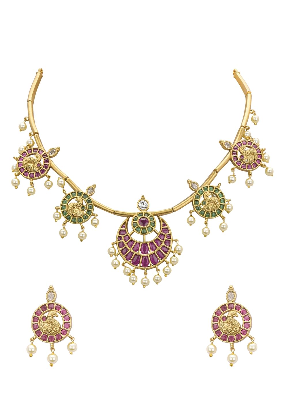 Red And Gold Rajwadi Style Kada Bangle With Enamel Detail And Pendant Drops