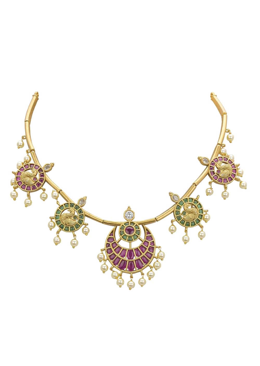 Red And Gold Rajwadi Style Kada Bangle With Enamel Detail And Pendant Drops
