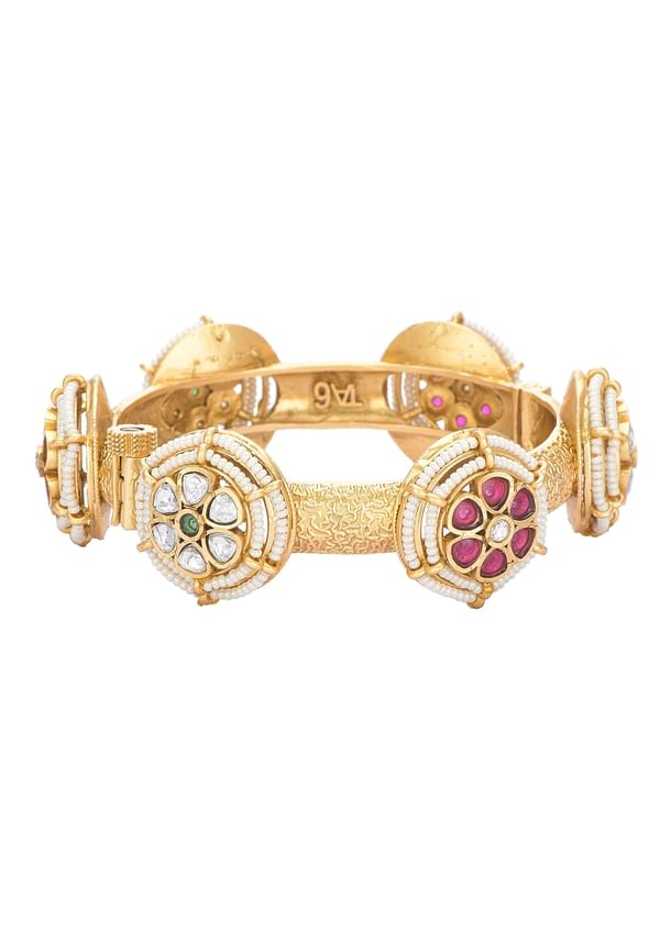 Red And Gold Rajwadi Style Kada Bangle With Kundan Stones Red And Gold Rajwadi Style Kada Bangle With Kundan Stones