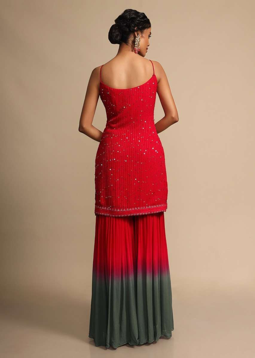 Red And Grey Shaded Sharara Suit In Georgette With Resham Embroidery  Online - Kalki Fashion