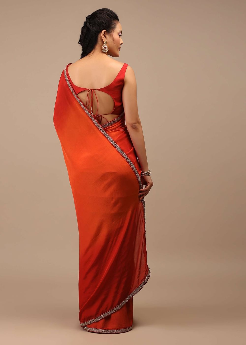 Red And Orange Chiffon Saree With Cut Dana Embroidery Buttis