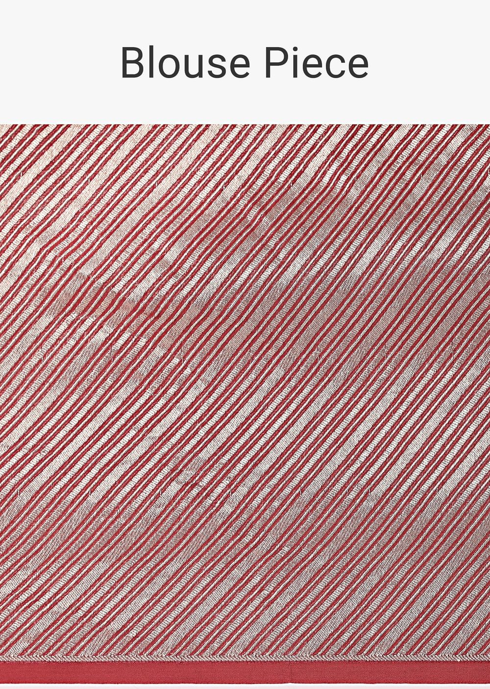 Red And Silver Striped Chanderi Tissue Saree With Pipe Finish Stitched Blouse
