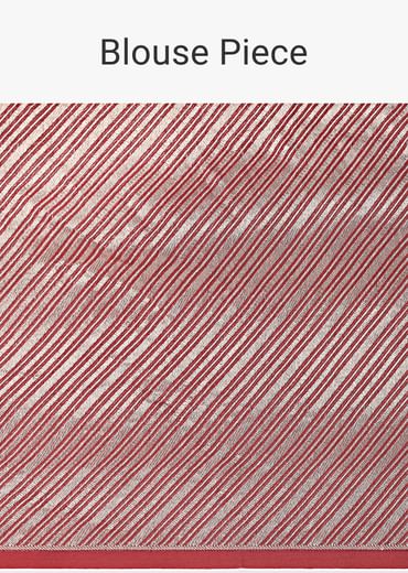 Red And Silver Striped Chanderi Tissue Saree With Pipe Finish Stitched Blouse