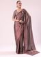 Red And Silver Striped Chanderi Tissue Saree With Pipe Finish Stitched Blouse