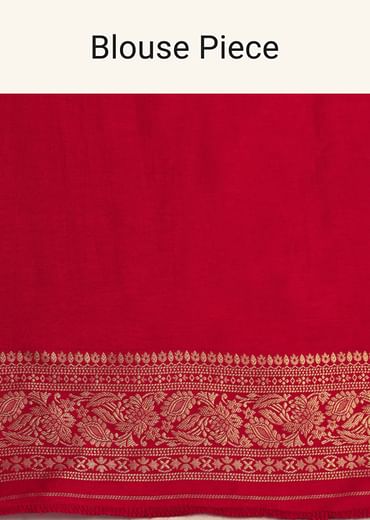 Red Banarasi Bandhani Satin Saree With Traditional Brocade Motifs On Border