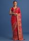 Red Banarasi Bandhani Satin Saree With Traditional Brocade Motifs On Border