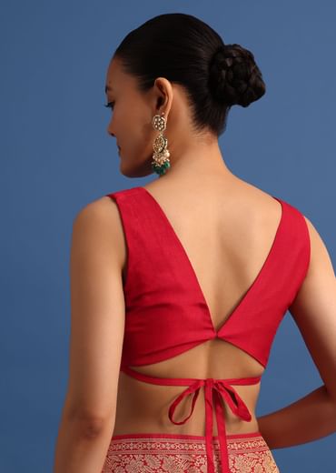 Red Banarasi Bandhani Satin Saree With Traditional Brocade Motifs On Border